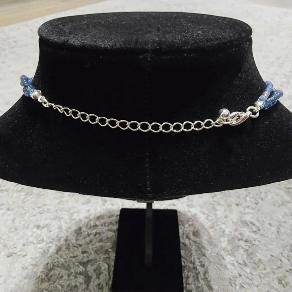 KENNETH COLE Nwot Blue Seed Bead Statement Necklace with Green Enamel Pendant - Picture 7 of 9